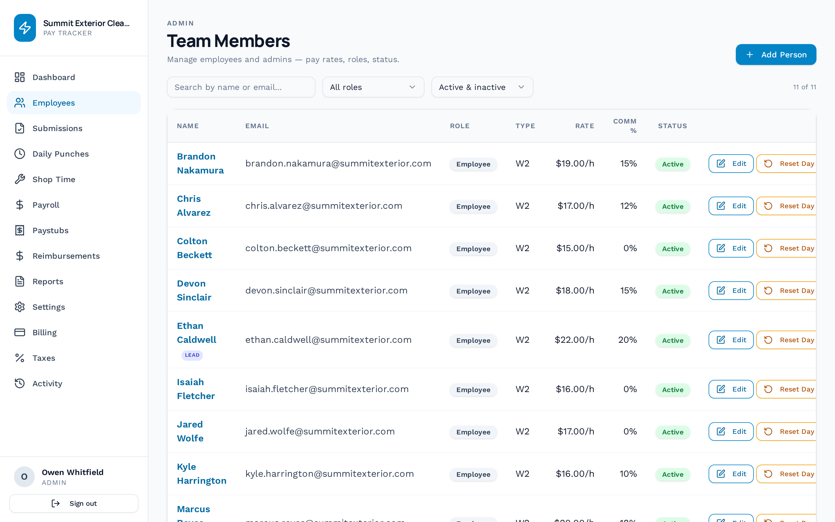 Employee roster with pay plans